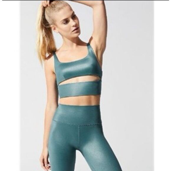 Alo Yoga Pants - Alo Yoga High Waist Leggings & Yoga Slit Sports Bra Set High Shine Seagrass S/M